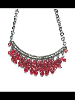 Costume jewelry Necklace with Ruby Red -colored Beads Multi Shaped